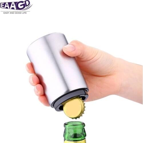 1Pcs Portable Magnetic Automatic Bottle Opener Stainless Steel Push Down Wine Beer Openers Practical Kitchen Accessories