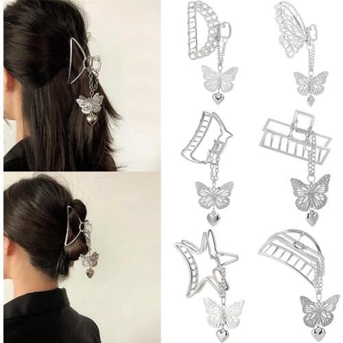 1pc Women Alloy Hair Claw Clip Hollow Hair Grip Hair Jaw Clip With Butterfly Pendant Hair Accessories For Women Girls