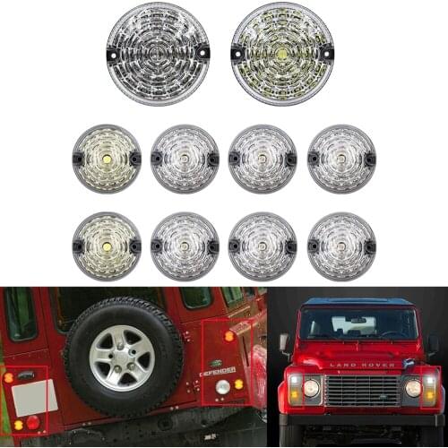 10pcs Clear Lens Multi Front + Rear Fog Lamp Reversing Light Complete LED Defender Upgrade Kit For Land Rover Defender 1990-2016