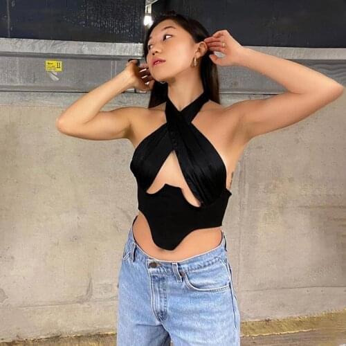 2021 Sexy Tops for Women Fashion Corsette Top Bra Black White Tie Back Halter Backless Crop Tank Top Clubwear