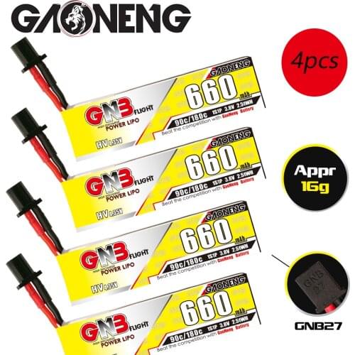 4PCS Gaoneng GNB 1S 660mAh 3.8V 90C/180C HV 4.35V Lipo Battery GNB27 Plug for Emax Tinyhawk LDARC TINY7 4-axis