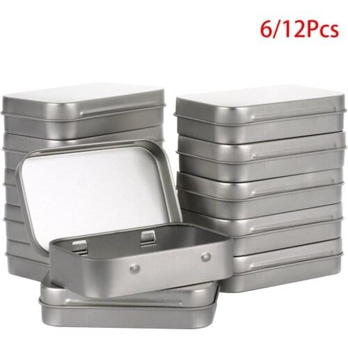 6/12Pcs Mini Multifunction Metal Storage Box Tin Silver Storage Box Case Organizer For Mini Toy Money Coin Candy Key 9.5*6.2*2CM