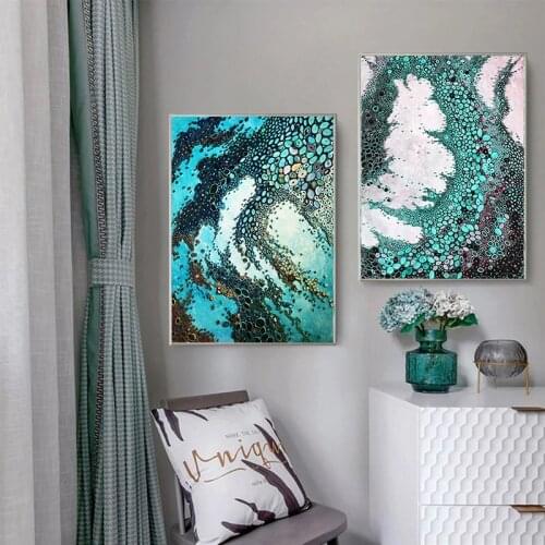 Ocean Blue Abstract Wall Art Canvas Poster and Print Modern Artwork Picture Painting Contemporary Nordic Home Room Decoration