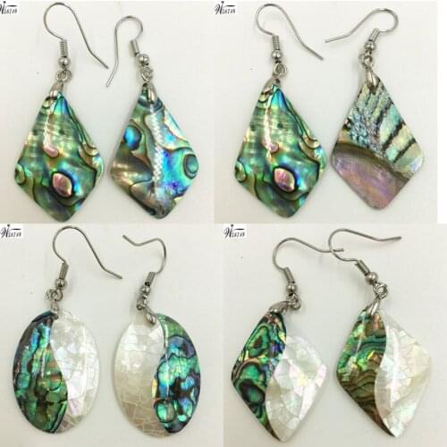 Free Shipping Women Fashion Jewelry New Zealand Abalone Shell Art Women Bead Dangle Earrings Pair WFH565
