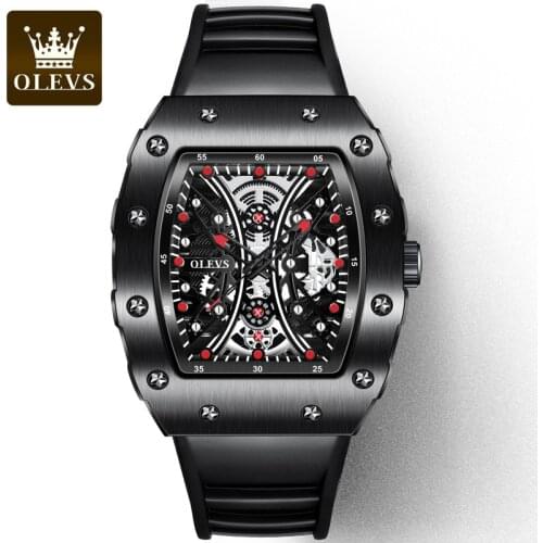 OLEVS Men Luxury Watch Tonneau Hollow Sports Quartz Watches Man Fashion Business Waterproof Male Wristwatches Vintage Mens Gift