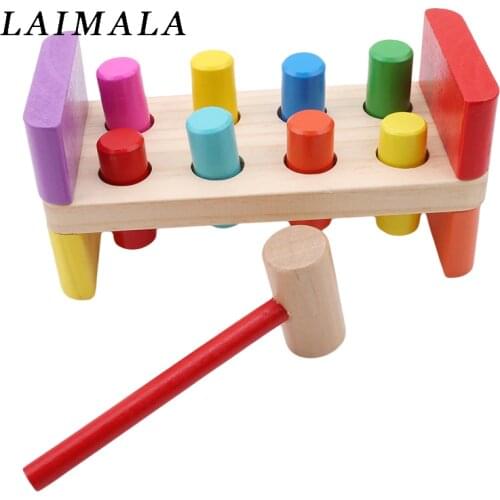 Baby Wooden Noise Maker Knock Ball Kids Hand Hammering Ball Box Kids Early Learning Educational Toys Montessor Birthday Gift