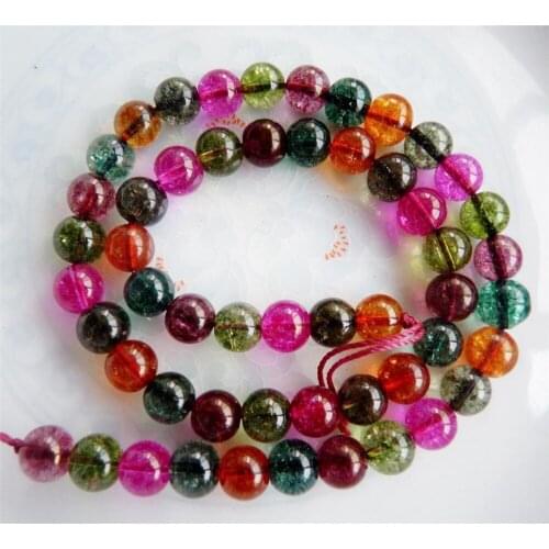 Elegant 8mm Multicolored Round Tourmaline Chalcedony Loose Beads Fashion Jewelry Making Design Natural Stone Gift For Girl Women