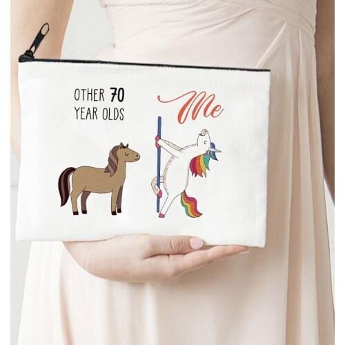 70 Year Makeup Bag Me Alphabet Printed Funny Horse Canvas Storage Bag Cosmetic Bags for Bride Proposal Gift Animal Prints