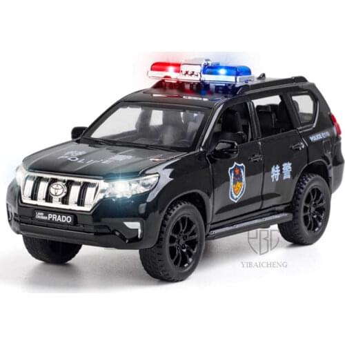 1/32 Alloy Diecasts Prado Police Car Model Toy Simulation SUV Off-road Vehicle With Music Light 6 Doors Opened Toys For Gifts