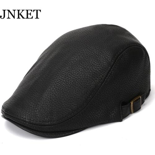JNKET New Men PU Leather Peaked Cap Flat Cap Duckbill Cap Beret Hat Outdoor Windproof Waterproof Hat Casquette
