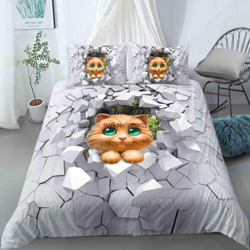 Home Textile 3D Wall Animal Cat Panda Duvet Cover Set Pillowcase Cartoon Luxury Bedding Sets Bed Linen 2/3pcs Single King Size