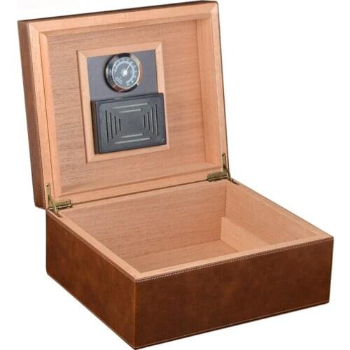 Cuba Cigar Box Humidifier Box Cedar Solid Wood Constant Humidity Large Capacity Cigar Moisturizer Case Leather Cigar Box