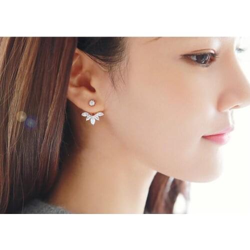 Aliexpress Hot Sale Trendy Popular Clear Crystal Rhinestone Flower Shaped Stud Earrings Double Side Earrings