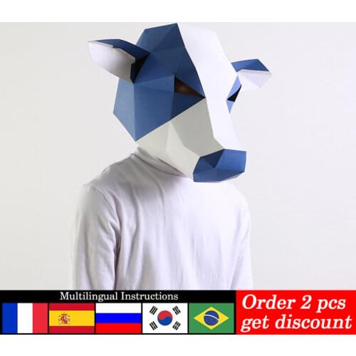 Pre-cut Dairy Cows Animal Adult Head Mask Paper Model,3D Low-poly Papercraft,Party Cosplay Prop,Handmade DIY Craft Toy RTY069