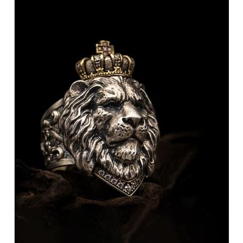 Vintage Animal King Lion Ring for Men Punk Hip Hop Biker Ring Domineering Crown Gothic Ancient Beast Ring Gift Jewelry