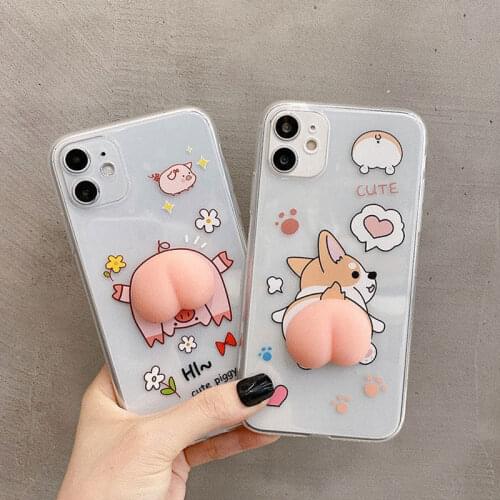 Cute Corgi Soft Squishy Peach Butt Phone Case for Iphone 7 8 Plus X XR XS 11 12 Pro Max Back Cover Funda Coque Reliver Stress