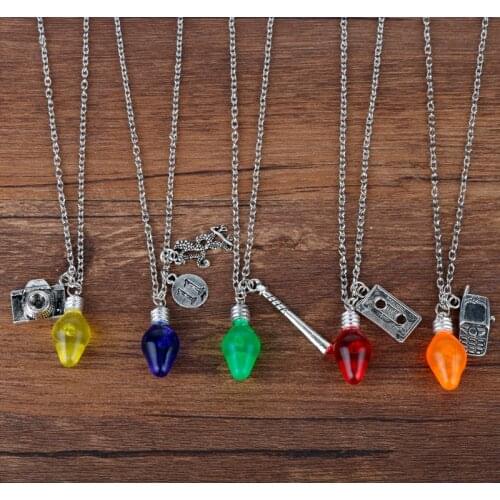 Stranger Thing Colorful Light Bulb Necklace for Women Pendant Choker Jewellery Necklaces for Teen Girls