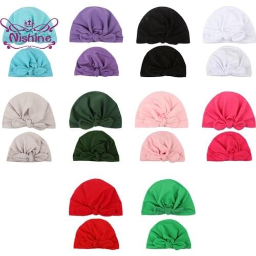 Nishine Lovely Handmade Bunny Ears Parent-child Hats Solid Color Baby Girls Indian Caps Comfortable Warm Velvet Infant Headwear