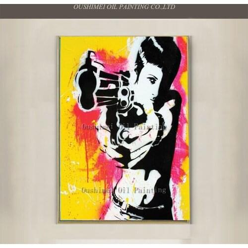 New Hand Painted Canvas Portrait Oil Painting Cool Women Sharpshooter Acrylic Paintings Hang Pictures For Living Room Decor