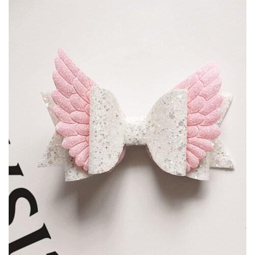 New Resale 1PC Bow Hair Glitter Big Size 10.5cm Angle Wing Hairpin PU Leather Hairpin Modish Girls Prince Hair Clip Bowknot Clip
