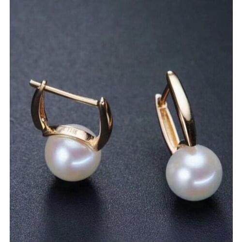 Charming 9-10mm SouthSea White black pearl earring 18k