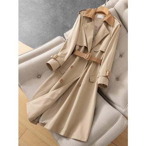 Autumn and Winter 2021 New Fashion This Years Popular Khaki Design Windbreaker Womens Medium Length British Style Coat
