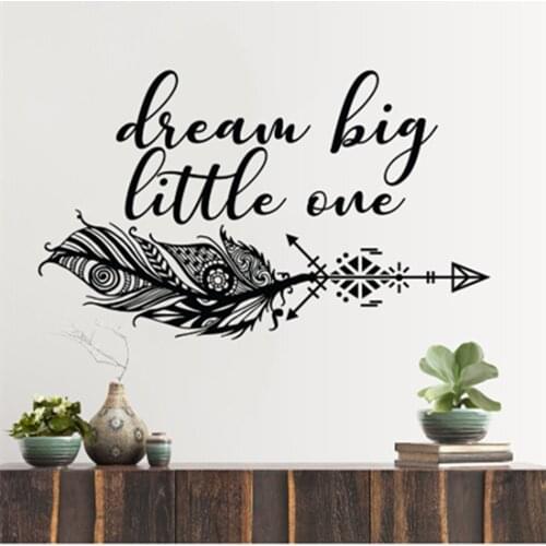 Feather wall decal dream big little one boho arrow Wall decals Quotes Vinyl bedroom Wall decor girl room decor sticker WZ216