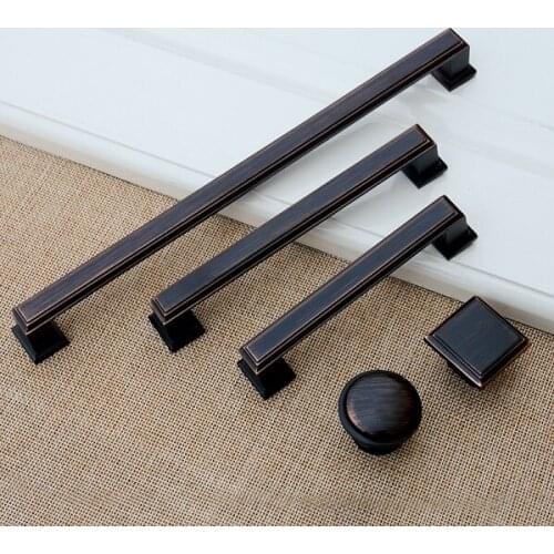 1PCS American Style Black Ziny Alloy Cabinet Handles and Knobs Modern Simple Wardrobe Drawer Door Pulls Furniture Hardware