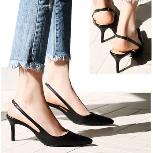LIHUAMAO women sandals high heel shoes slingback stiletto heels pumps ankle strap pointed toe party wedding ladies dress shoes