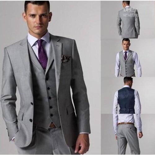 Gray wedding suit slim fit mens business suits groom wear tuxedos/groomsmen dress (jacket+pants+vest)/formal Men suit Blazers