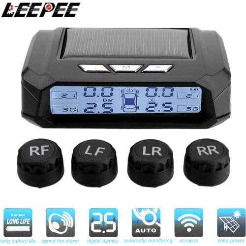 Solar TPMS Tire Pressure Monitoring System Temperature Warning Fuel Save With 4 External Sensors Car Tyre Pressure Monitor