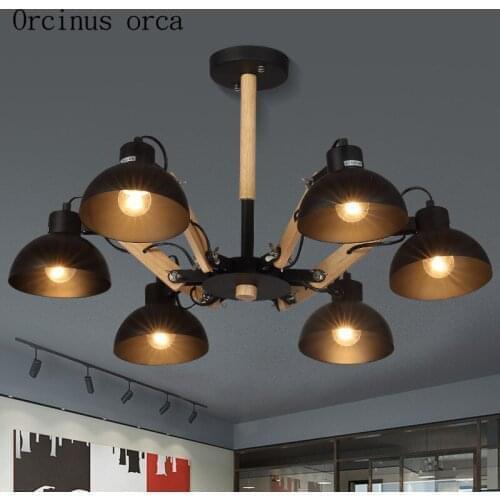 Nordic modern simple wooden chandelier living room bedroom American style industrial wind creative personality iron chandelier
