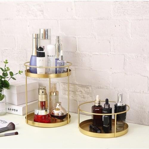 Nordic Gold Circle In Wrought Iron Multilayer Makeup Perfume Storage Box Bathroom Tray Cosmetics Shampoo Organize Storage Rack