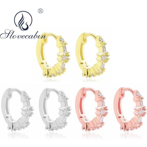 Slovecabin 2020 NEW Collection 925 Sterling Silver Piercing Crystal Huggies Hoop Earrings For Women Clip On Earrings Femme Gift