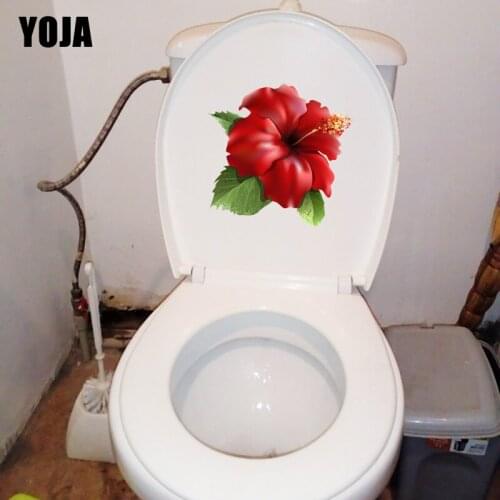 YOJA 23.4×22.8CM Red Hibiscus Fashion Bathroom Toilet Stickers Modern Decor Room Wall Accessories T1-2942