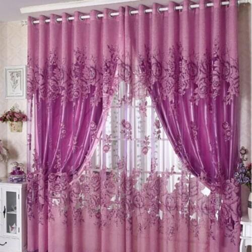 Curtains For Living Room Lady Flower Elegant Printing Home Window Lady Warm Curtains Peony Yarn Semi-Shading Curtains