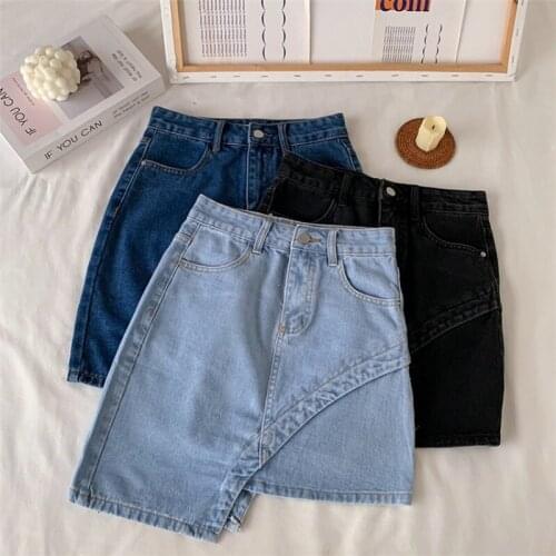 Short Skirt Irregular Skirt Women Summer New Retro Temperament Was Thin Bag Hip Denim A-line Skirt