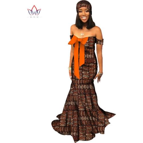 2021 african dresses for women Fashion Design print women bazin off the shoulder long cotton dress dashiki plus size 6xl WY2206