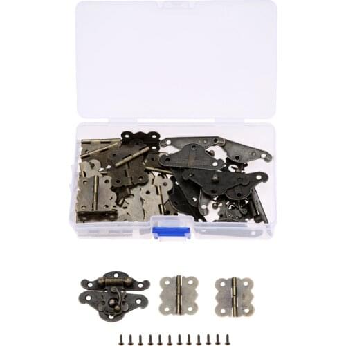 12pcs Antique Bronze Lock Decorative Latch Hasps Buckle Wood Jewelry Box Padlock with 24pcs Cabinets Hinges