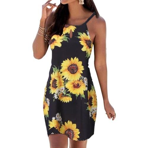 2020 Summer Beach Dress Women Casual Summer Sexy Sleeveless Sunflower Wavy Sundress Halter Party Beach Dress ropa de mujer 2020