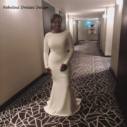 2021 Elegant Scoop Neck Bridesmaid Dresses Mermaid Long Sleeve African Long Wedding Party Dress Formal Vestido De Fiesta De Boda