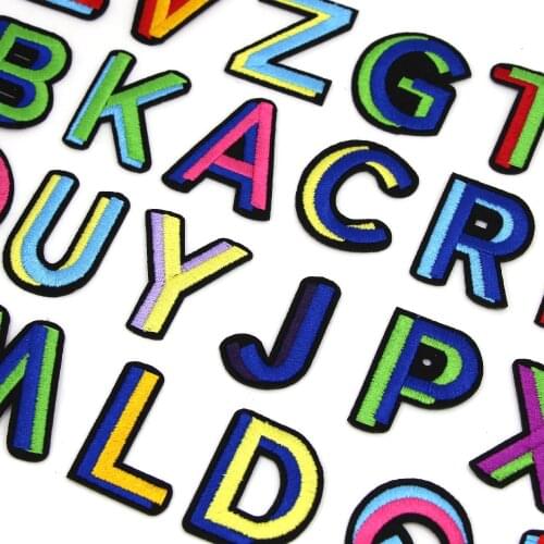A-Z 26Pcs English Letter Patches For Clothes Colorful Alphabet Iron On Embroidery Patches Stripes Sew Accessories DIY Name