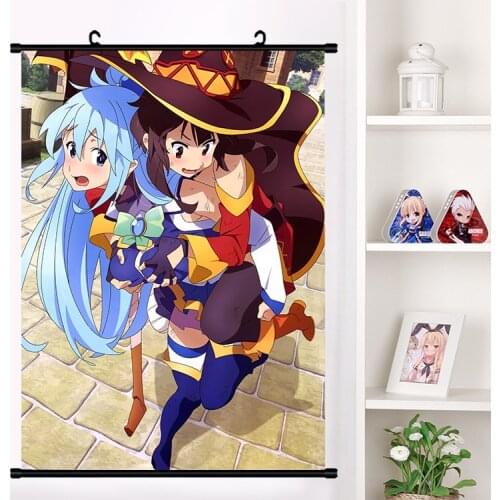 Anime KonoSuba Gods Blessing on This Wonderful World! Megumin Aqua Cosplay Wall Scroll Mural Poster Home Decor Dropshipping