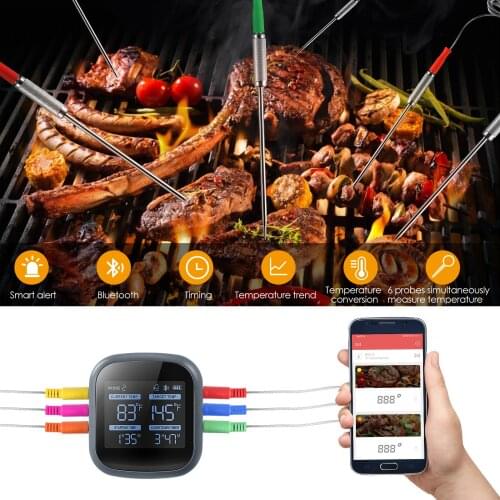 Wireless Grill BBQ Thermometer Grilling 6 Colored Probes Timer LCD Screen Smart Barbecue Cooking Kitchen Food Meat Thermometer