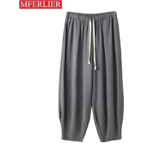 Spring Summer Plus size pants men 12XL 11XL 10XL 9XL 8XL 7XL Waist 170cm Cotton linen trousers men large size pants