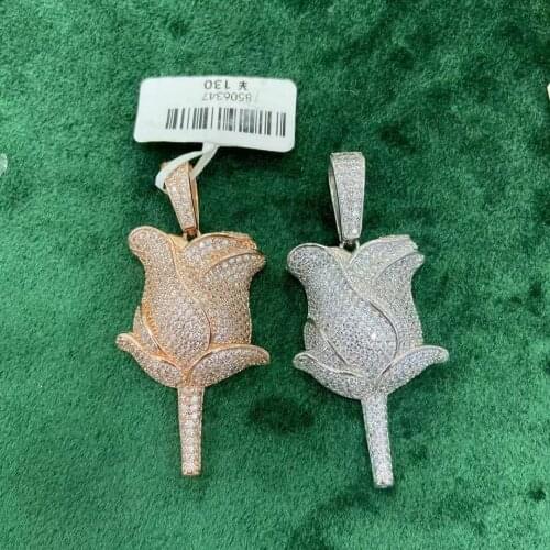 BWAVKE Rose Flower Necklace & Pendant Color Iced Cubic Zircon Mens Hip Hop Jewelry