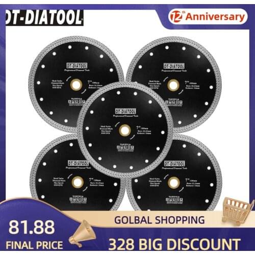DT-DIATOOL 5pcs Dia 180mm/7" Hot-pressed Sintered Diamond Cutting Disc Mesh Turbo Diamond Saw Blade Granite Marble Tile Ceramic