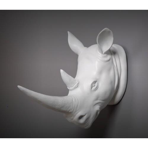 Exotic Rhinoceros Head Wall Decora 3D Animal Art Sculpture Figurines Resin Craft Home Creative Background Wall Hangings R678