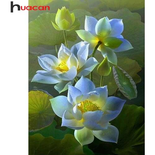 Huacan Diamond Art Painting Lotus Flower Embroidery Mosaic Lotus Leaf Wall Decor Crystal Diamond Art