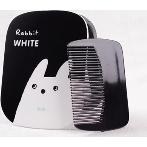 HUAMIANLI Small Mirror Comb Set Plastic Cartoon Makeup Mirror Folding Pink Student Portable Mirror Black